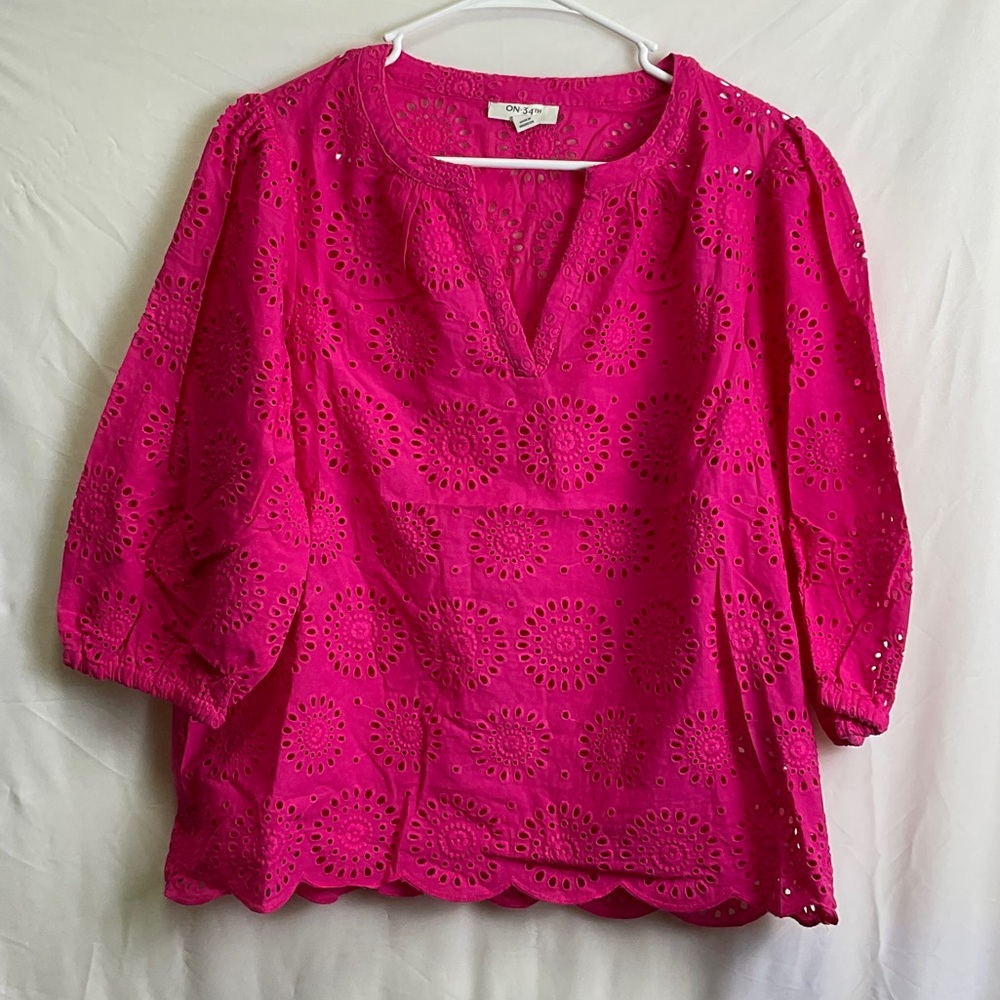 On 34th Fuchsia Peek-A-Boo Eyelet Blouse